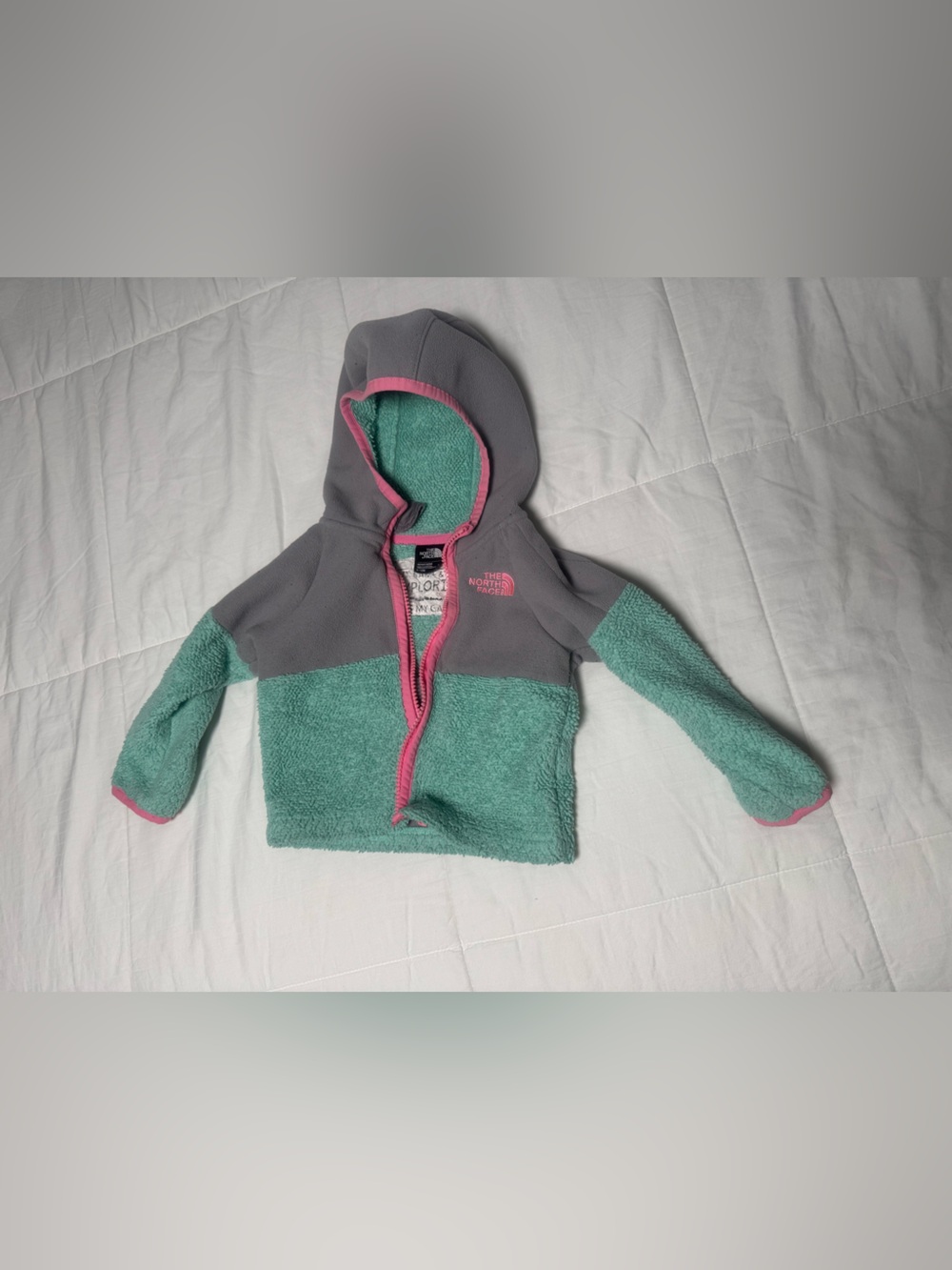 The North Face Kids Teal, Gray & Pink Sherpa Full-Zip Hoodie